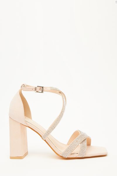 Wide Fit Nude Diamante Heeled Sandals